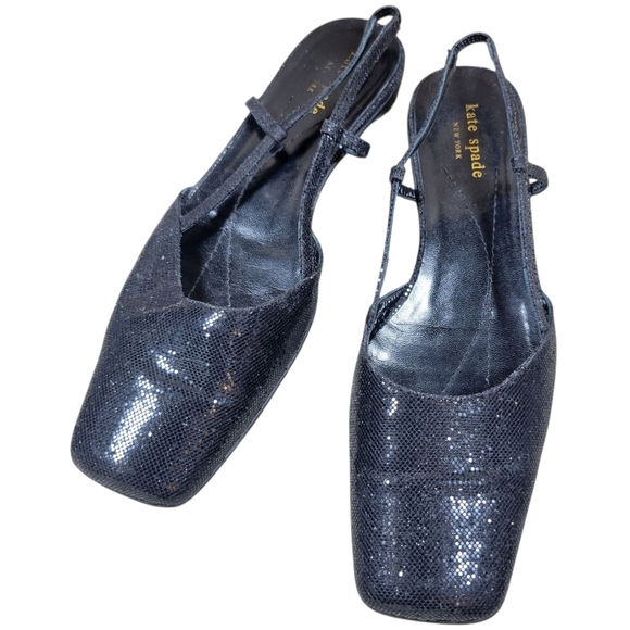 Vintage Kate Spade Shoes 8.5 AA Black Sequin Slingback Flats Square Toe Dressy - Picture 1 of 13